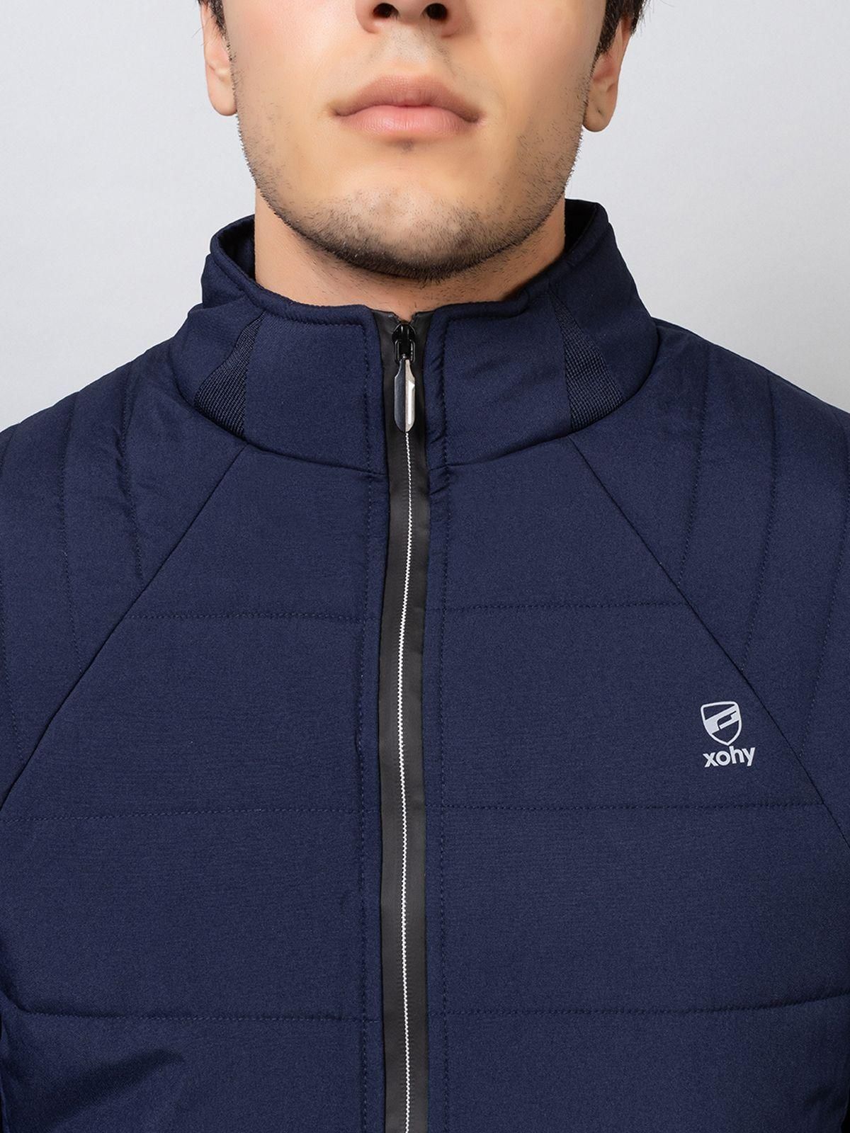 Xohy Men's Full Sleeve Puffer Sportwear Navy Jacket