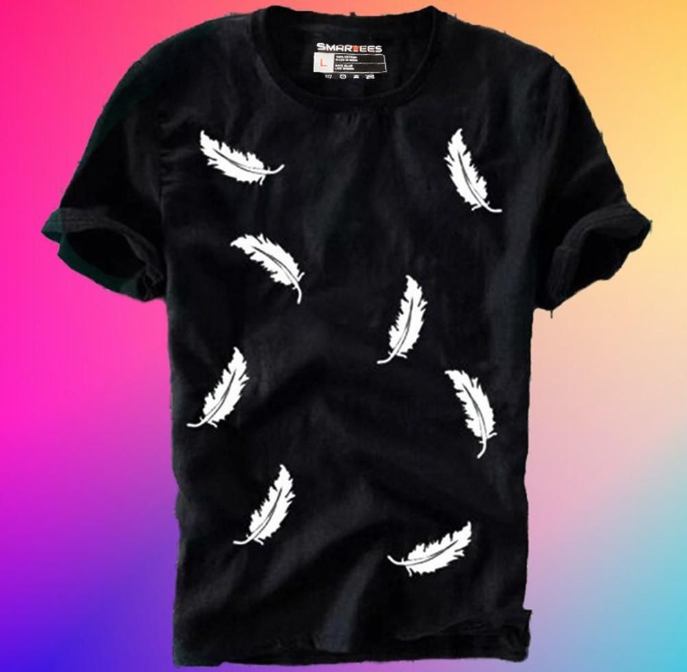 Cotton Blend Printed Half Sleeves Round Neck T-Shirt for Men