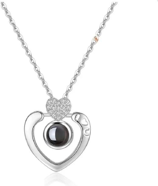 I Love You Light Projection Pendant Necklace with 100 Languages Silver Copper Pendant
