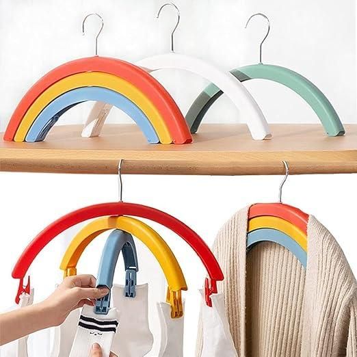 Rainbow Cloth Hangers with Rotating Three-Layer Design and Clips