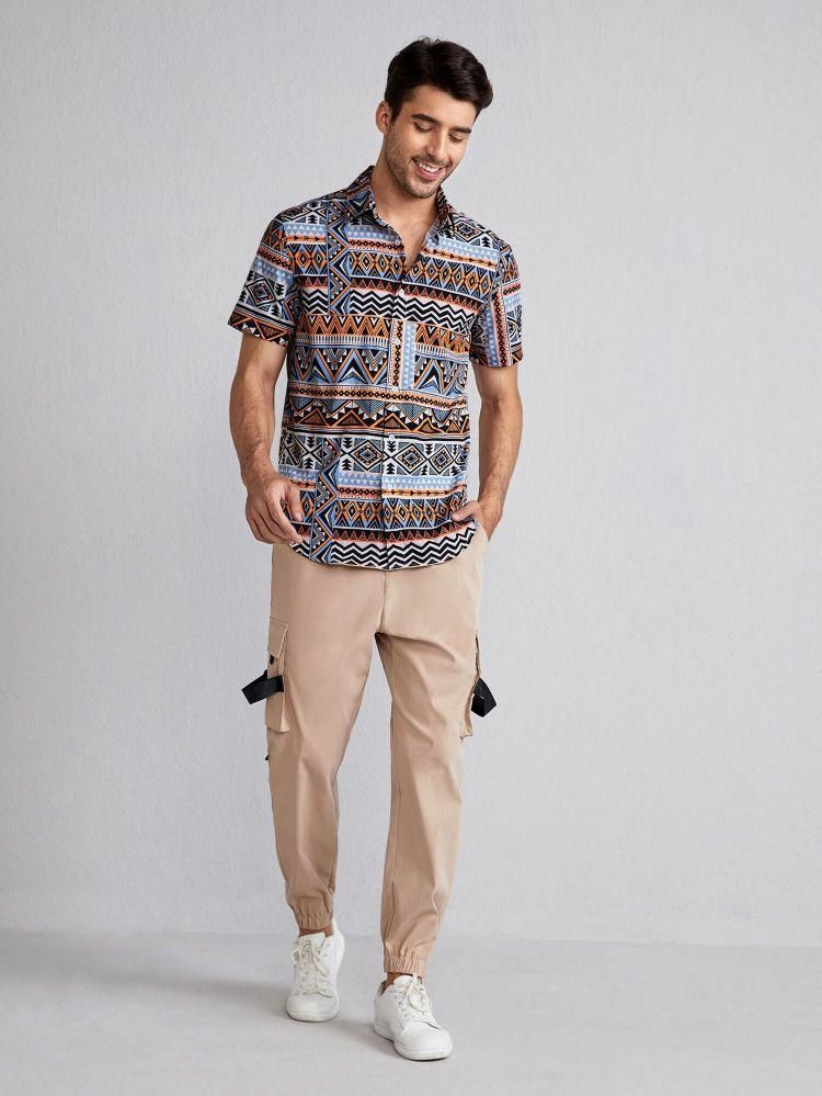 Lycra Printed half Sleeves Regular Fit Men's Casual Shirt