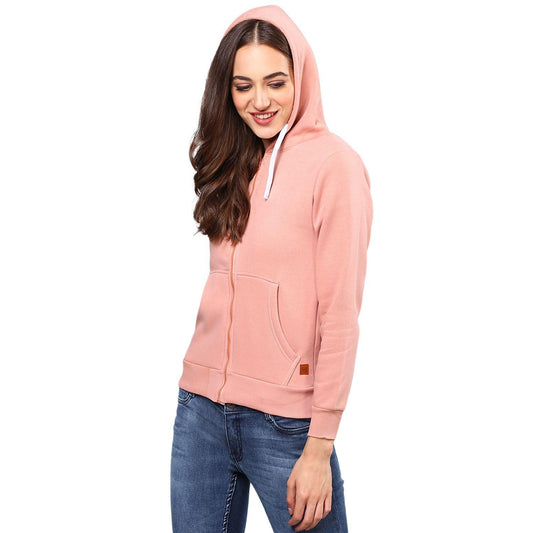 Campus Sutra Women's Pink Solid, Stylish Casual Hooded Sweatshirts