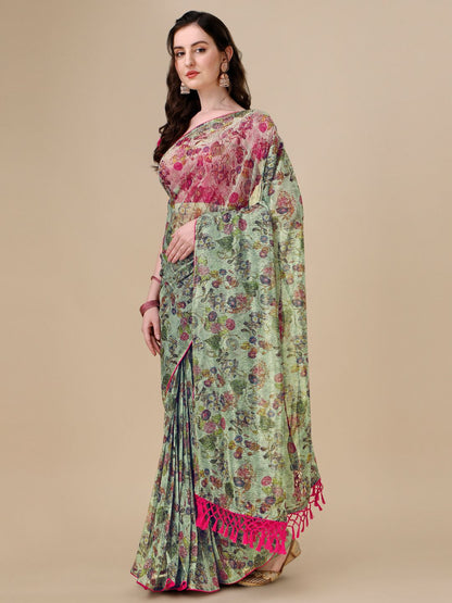 Fancy Embellished Silk Blend Saree with Blouse Piece