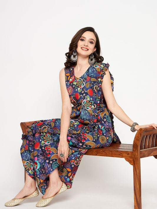 Women's Crepe Printed Dhoti Jumpsuit with Dupatta