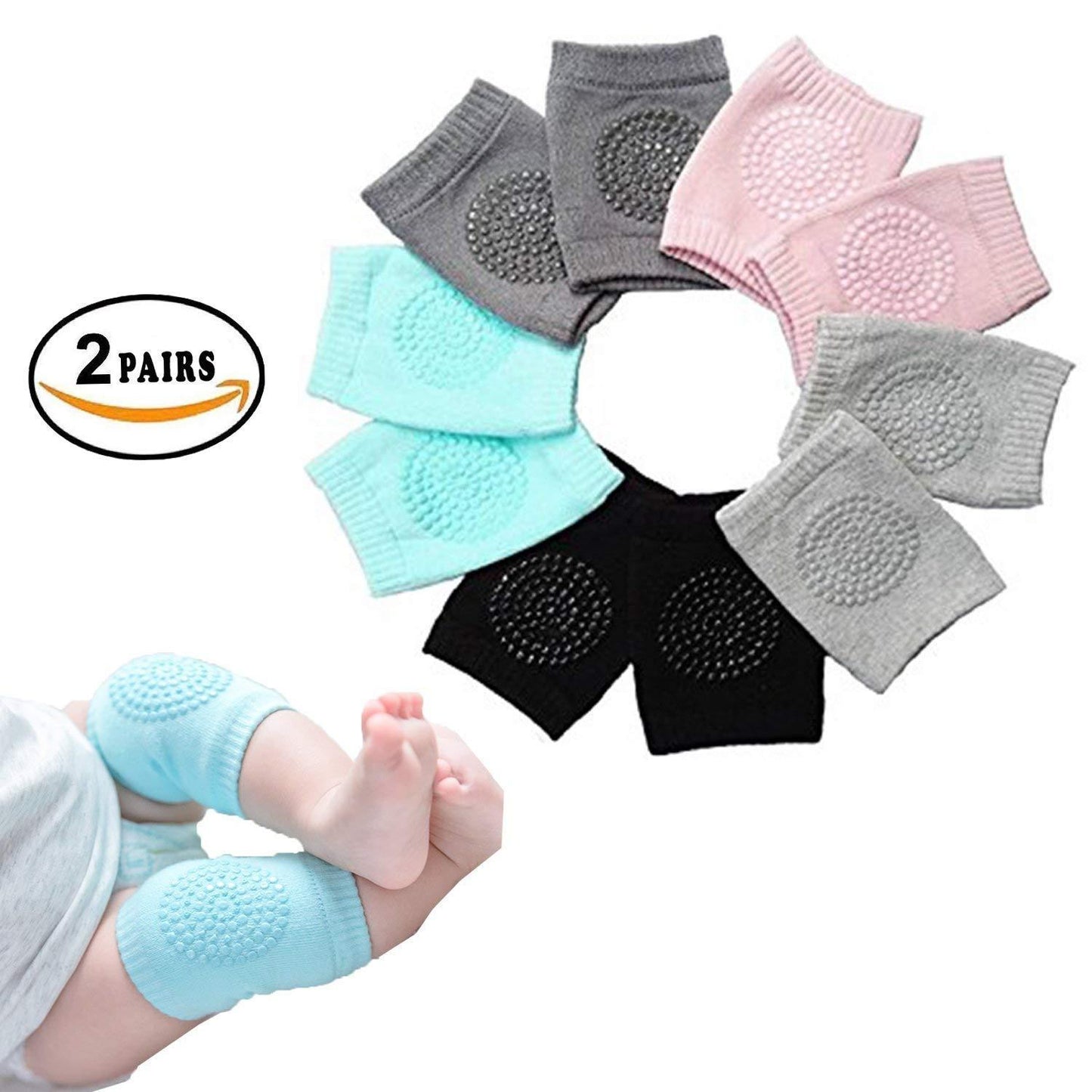 2 Pair Baby Crawling Elbow pad Baby Leg Warmer Baby Kneecap (Multi Color)