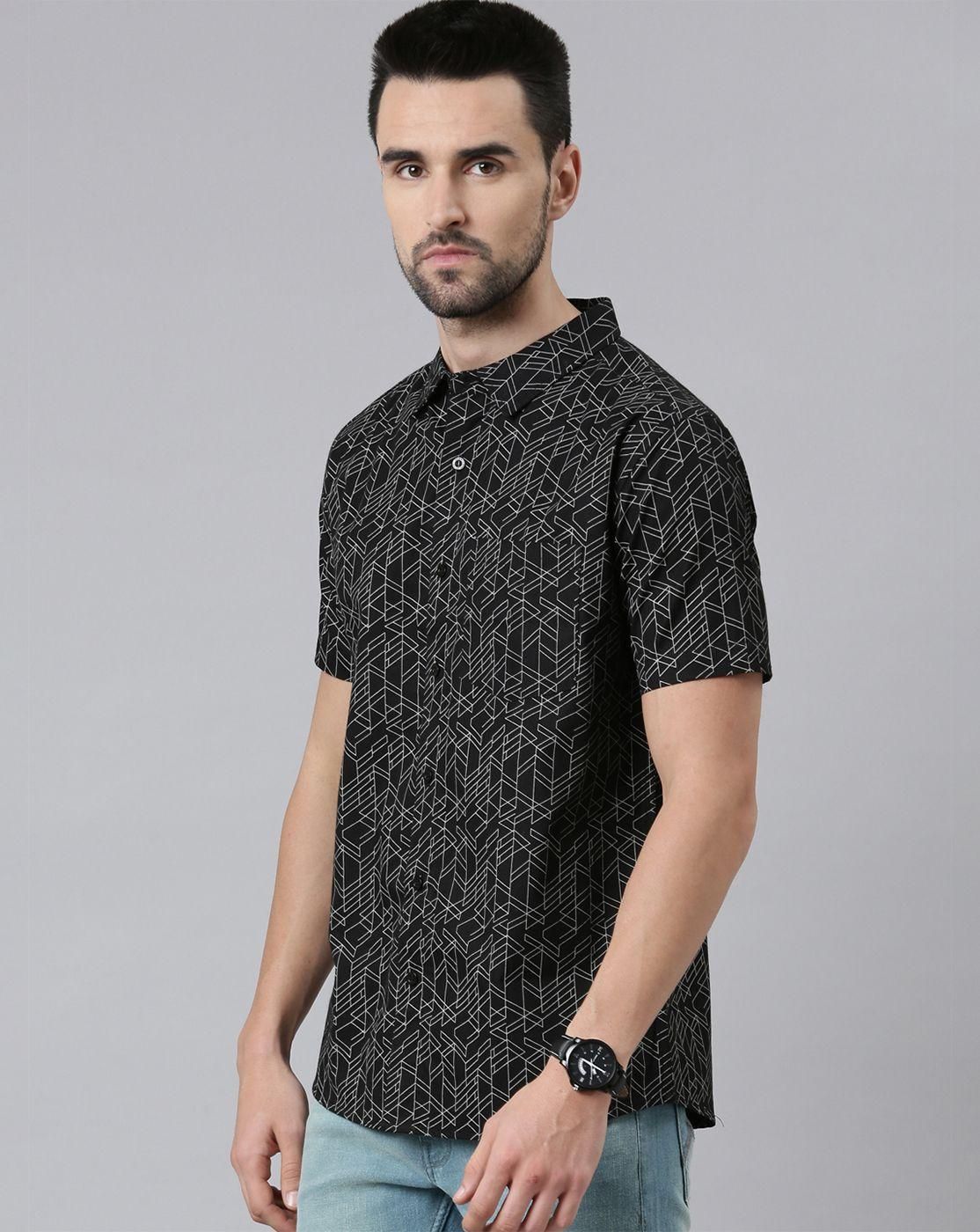 Joven Cotton Printed Half Sleeves Slim Fit Men's Casual Shirt