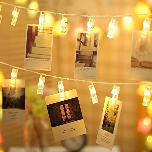 Photo Clip LED String Lights: 16 Lights for Hanging Photos at Birthday, Festival, Wedding, and Home Parties with Warm White Glow
