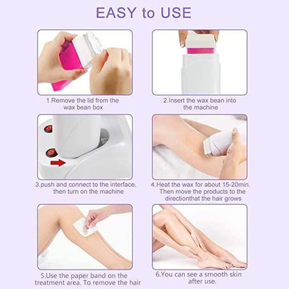 Hair Removal Wax Warmer Roll-On Heater Machine With Wax Refill Cartridge (Combo of 3 Products)