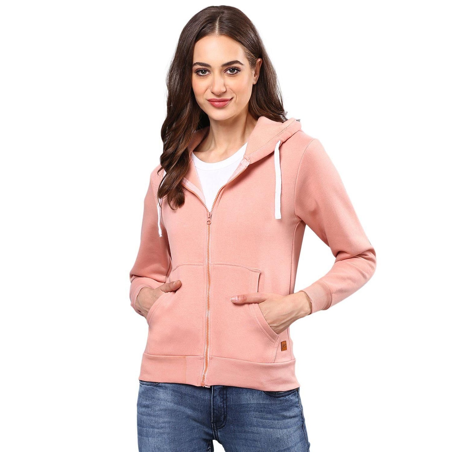 Campus Sutra Women's Pink Solid, Stylish Casual Hooded Sweatshirts
