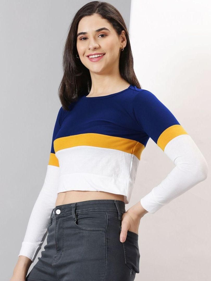 AUSK Women's Color Block Full Sleeve Crop Top