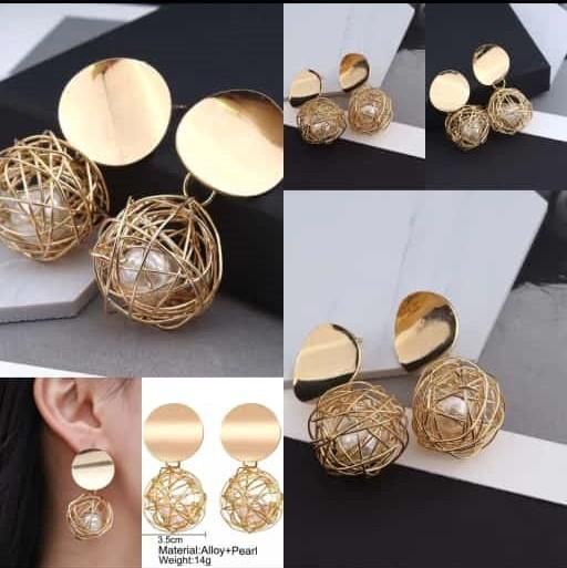 Gold Double Disk Earrings For Women and Girls