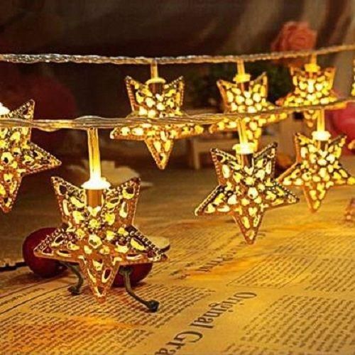 16 LED Golden Metal Star Copper String Fairy Light for Decoration - Warm White
