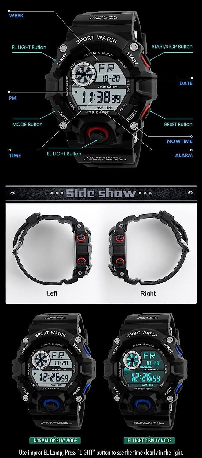 Shockproof Multi-Functional Automatic Digital Sports Watch for Men with Army Strap