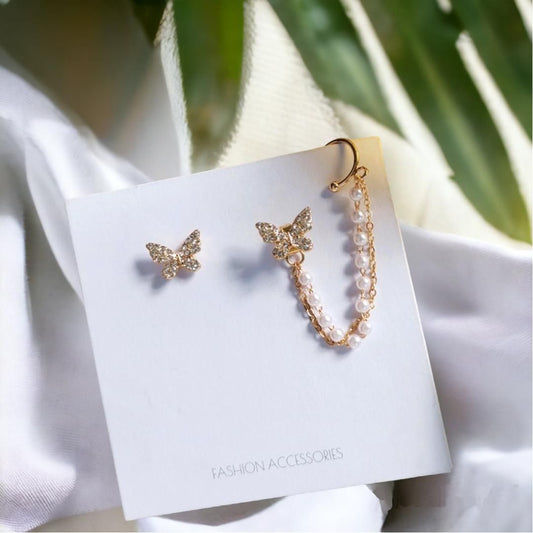 Butterfly pearl ear bone clip earrings all-in-one female super fairy tassel earrings