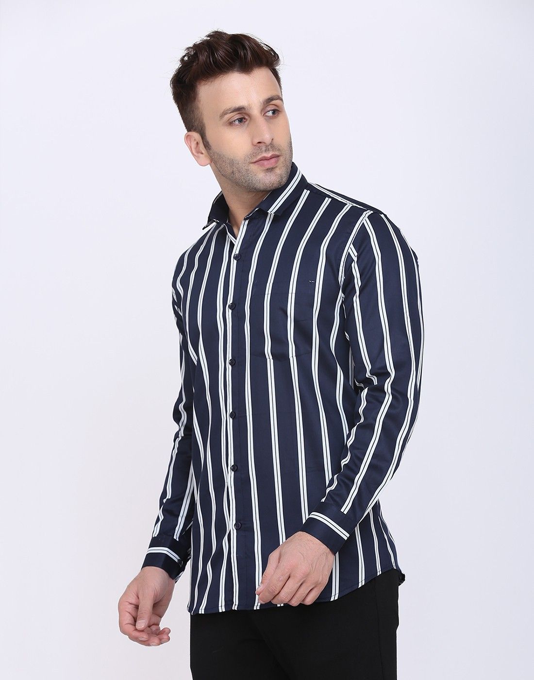 Men's Printed Cotton Blend Dark Blue Shirts