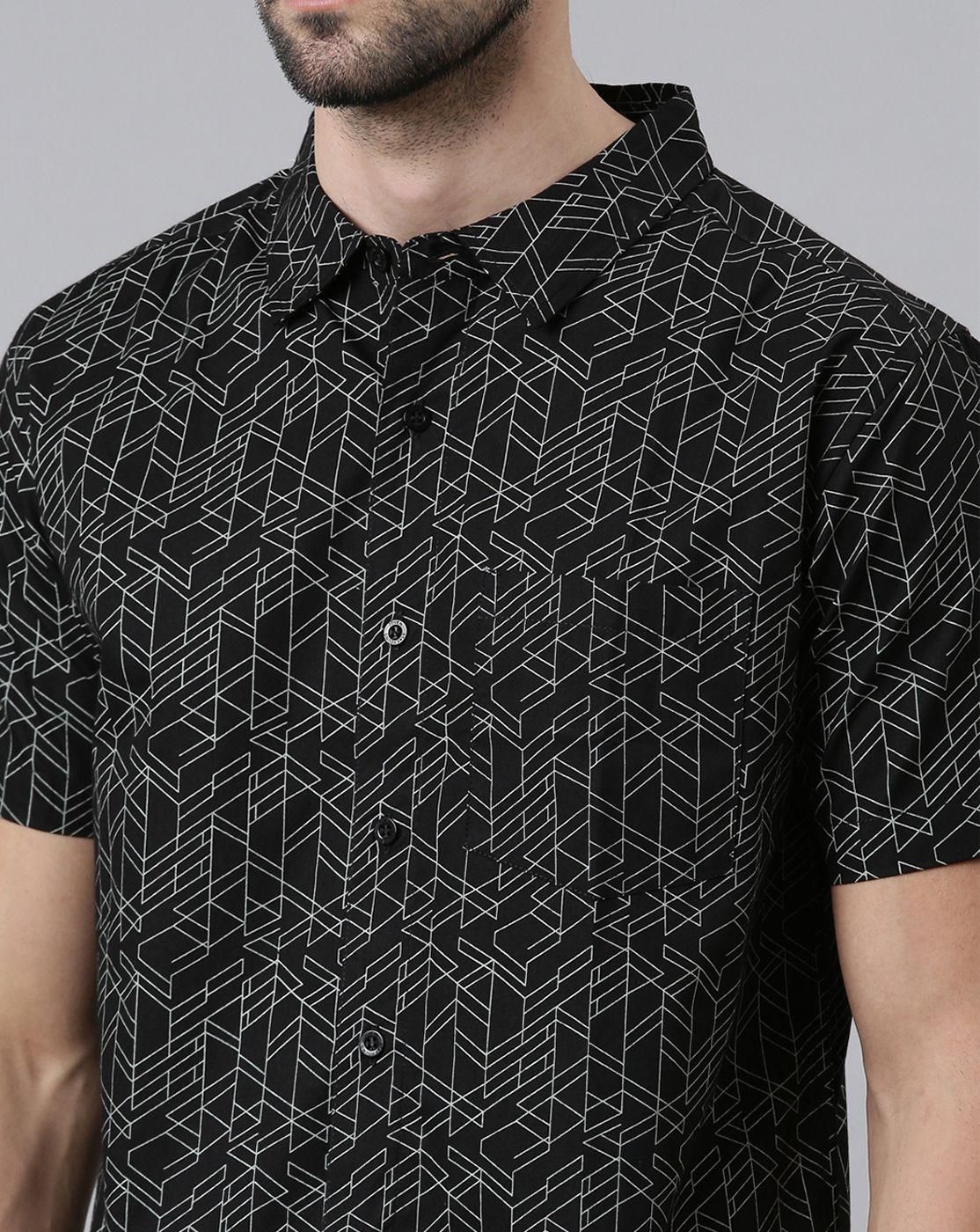 Joven Cotton Printed Half Sleeves Slim Fit Men's Casual Shirt