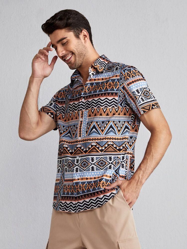 Lycra Printed half Sleeves Regular Fit Men's Casual Shirt