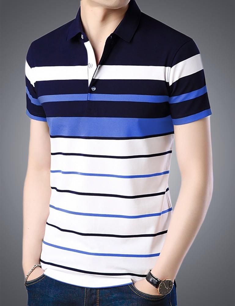 Eyebogler Men's Short Sleeves Multicolor Polo Neck T-shirt
