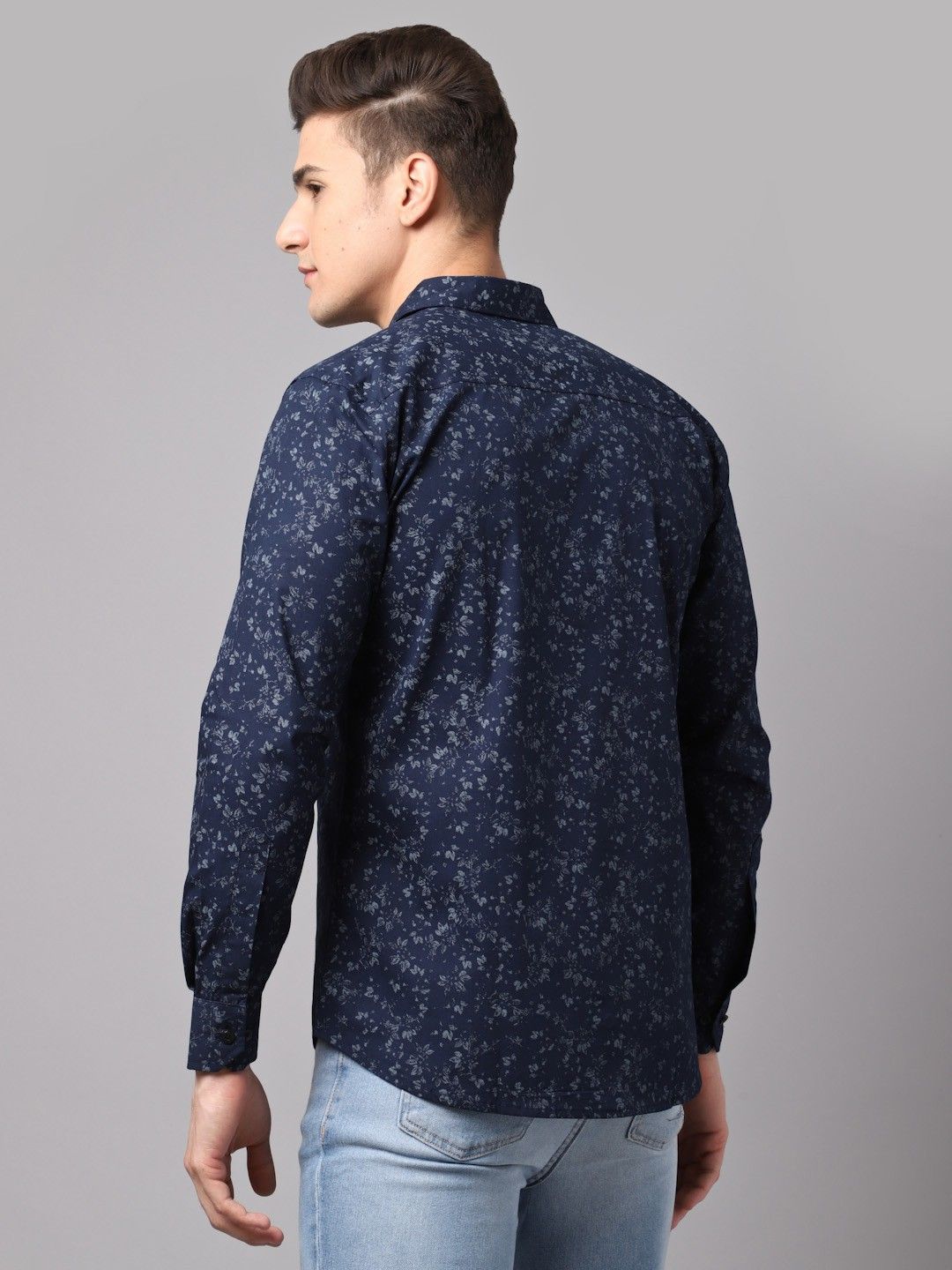Men's Printed Cotton Blend Dark Blue Shirts