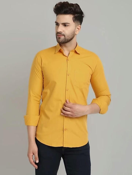 Men's Cotton Casual Yellow Shirt