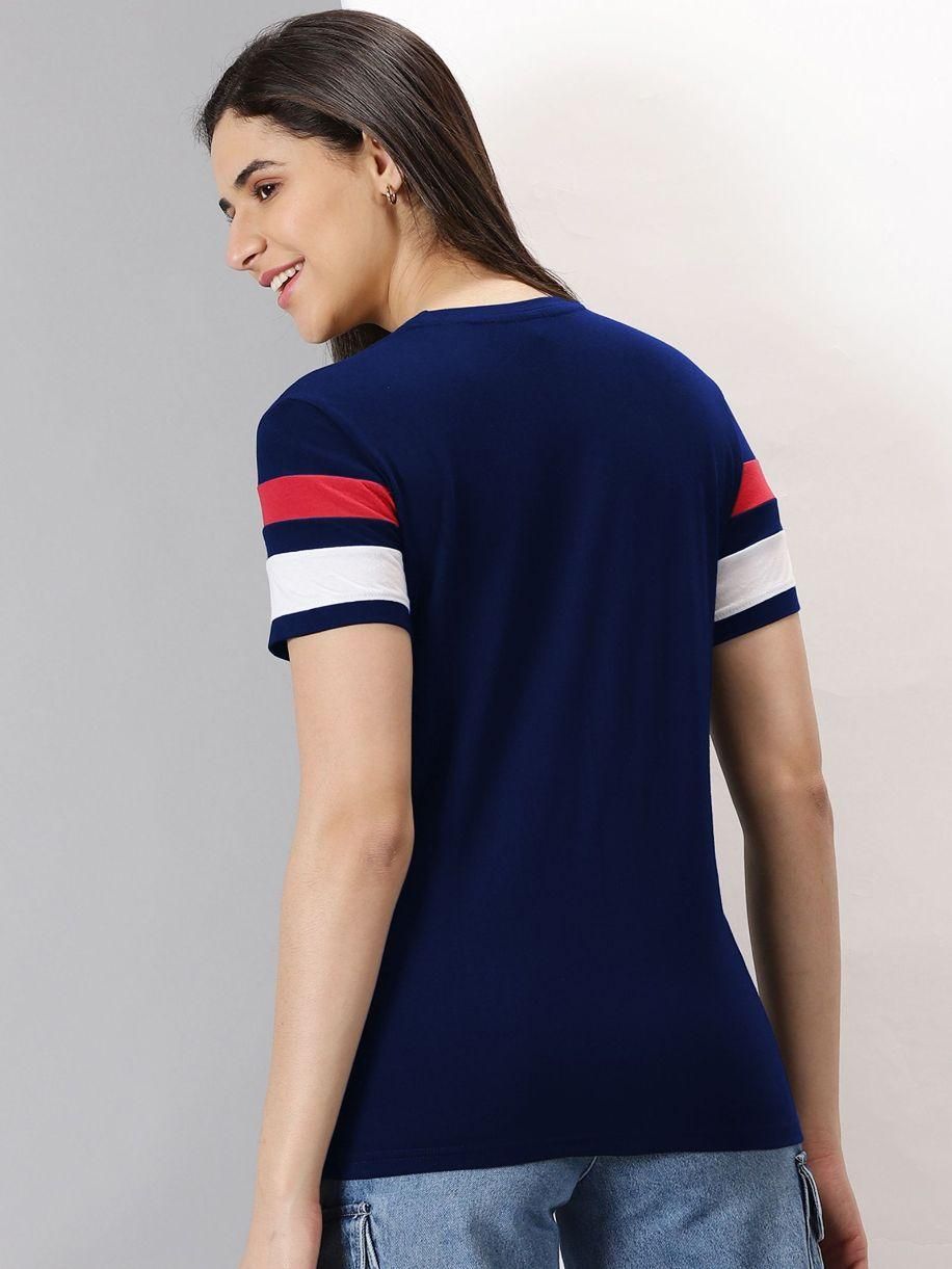 Women's Colorblocked Round Neck Half Sleeve Casual T-Shirt