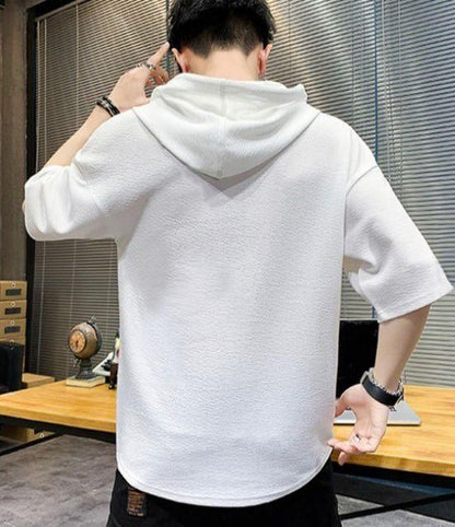 Cotton Blend Printed Half Sleeves Mens Hooded Neck T-Shirt