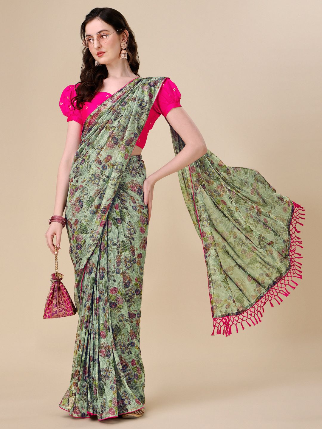 Fancy Embellished Silk Blend Saree with Blouse Piece