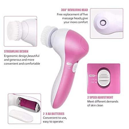 5 in 1 Portable Electric Facial Cleaner, Battery Powered Multifunctional Massager