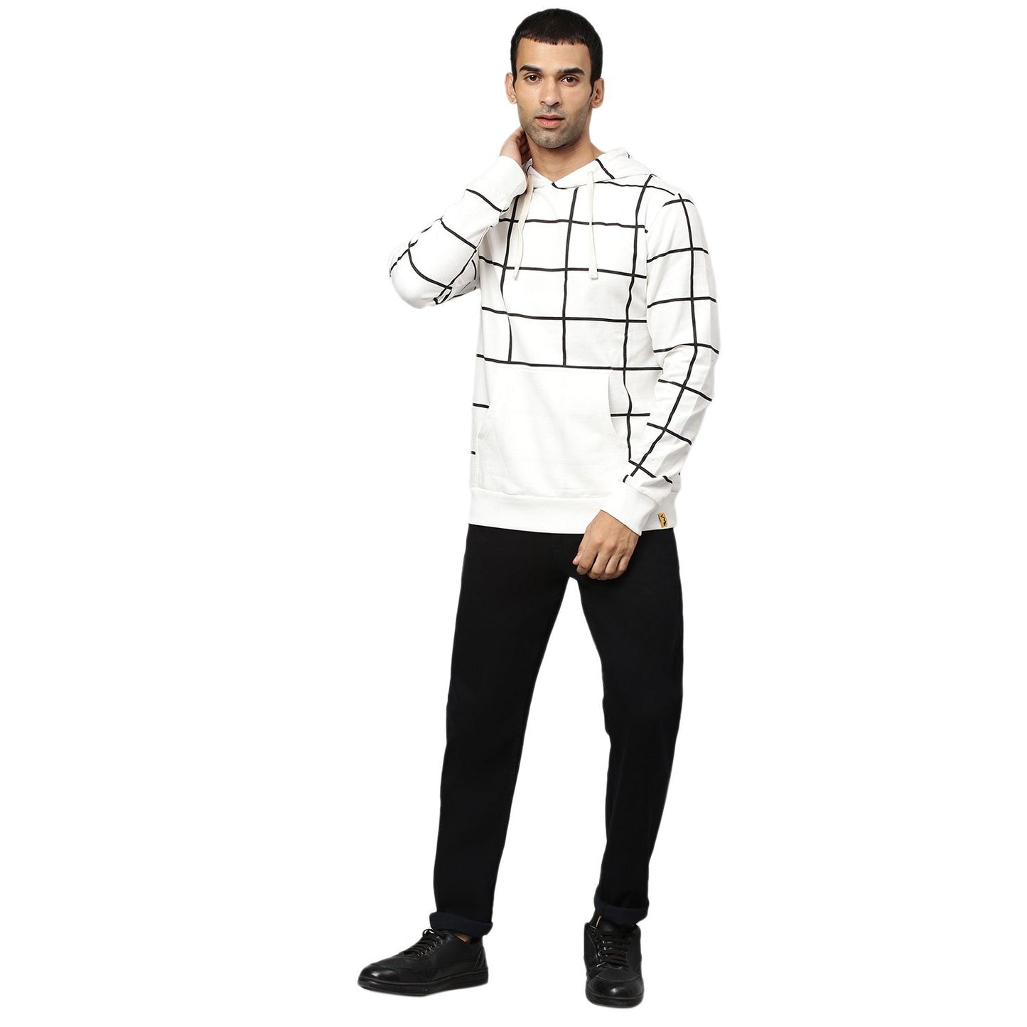 Cotton Checkered Full Sleeves Regular Fit Hoodie