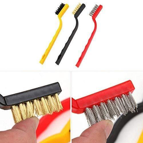 Mini Wire Brush Cleaning Tool Kit with Brass, Nylon, and Stainless Steel Bristles (Pack of 3)