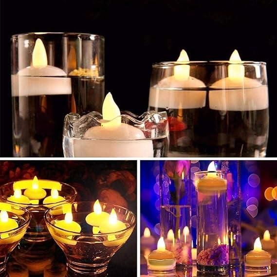 Pack of 10 Floating Tealight Water Sensor Battery Operated Waterproof LED Flameless Flickering Lights Candles