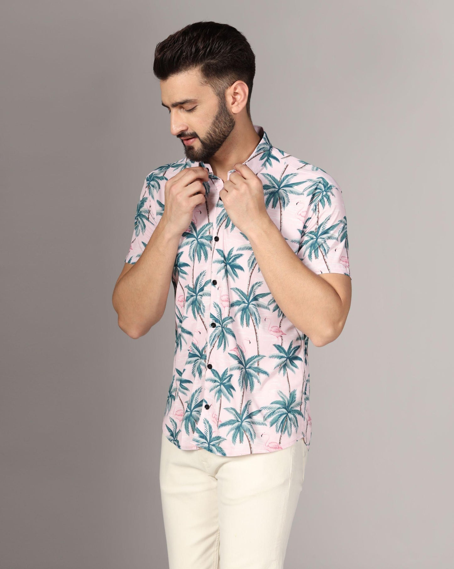 Lycra Printed half Sleeves Regular Fit Men's Casual Shirt