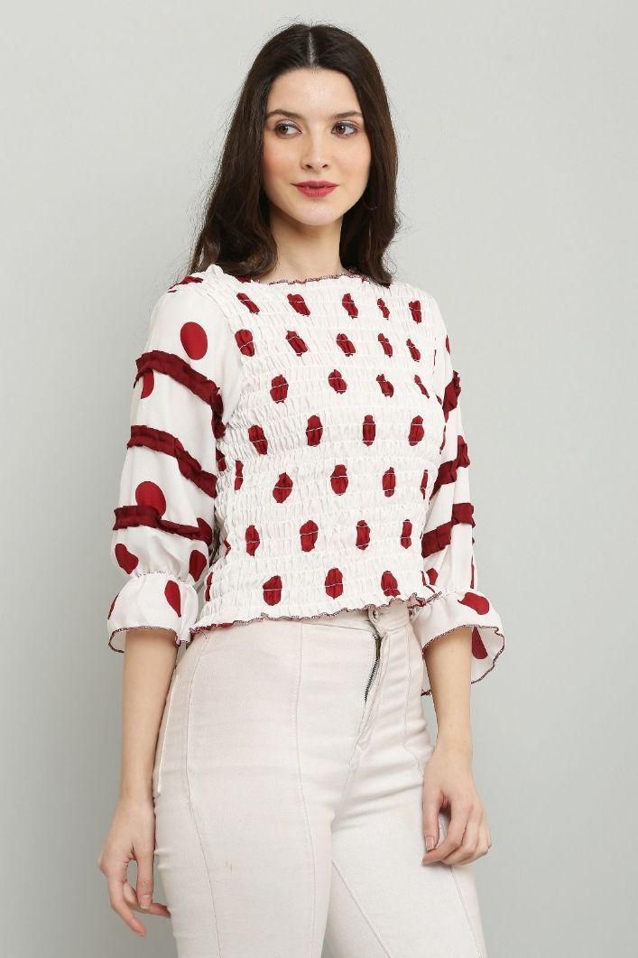 Women's Polyester Polka Dot Print Top