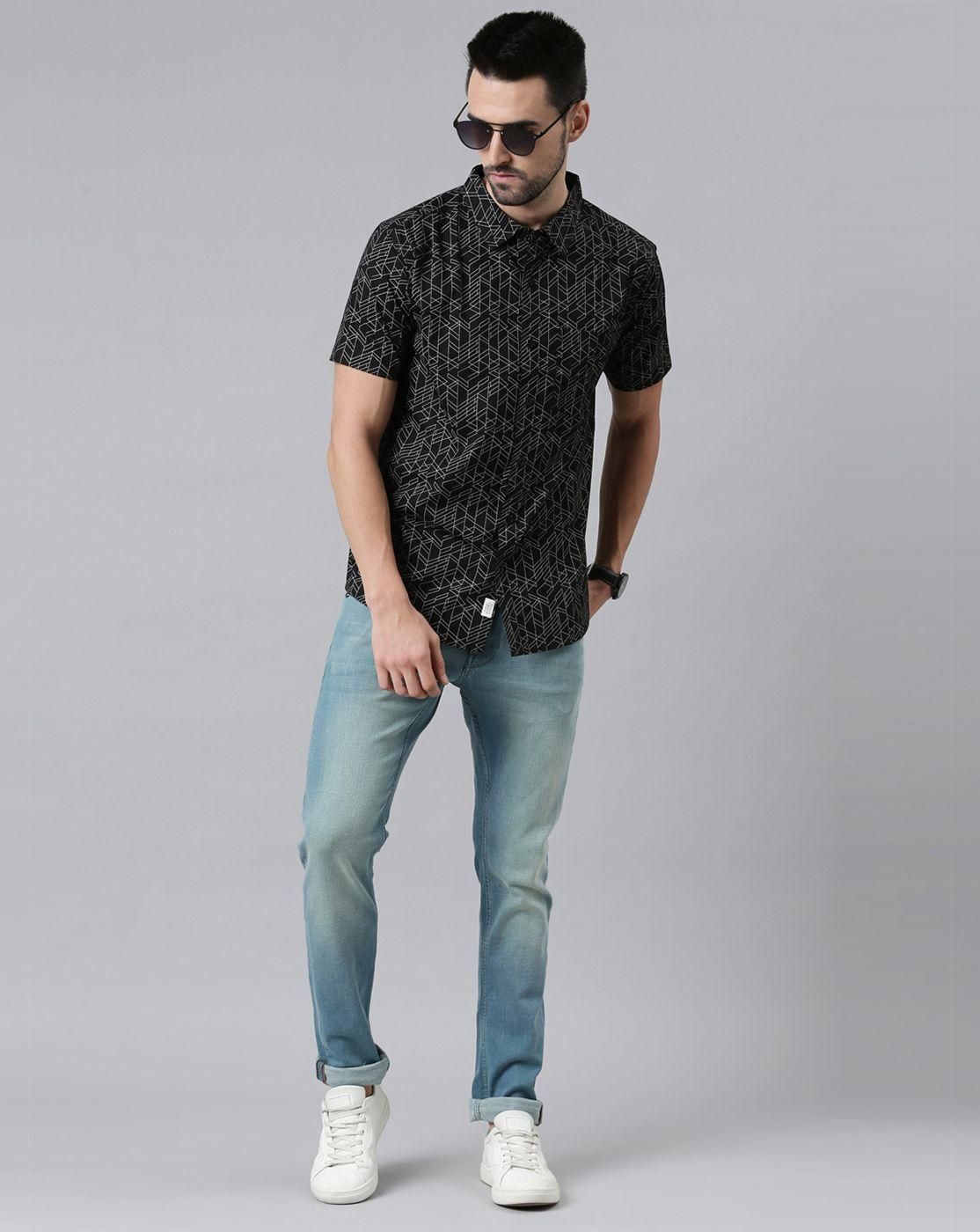 Joven Cotton Printed Half Sleeves Slim Fit Men's Casual Shirt