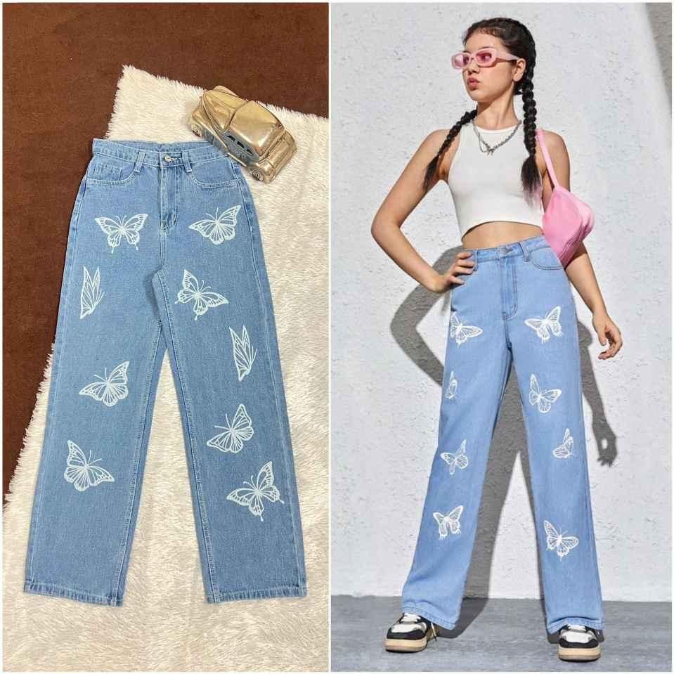 Butterfly Printed Hige Rise Ice Jeans For Women's