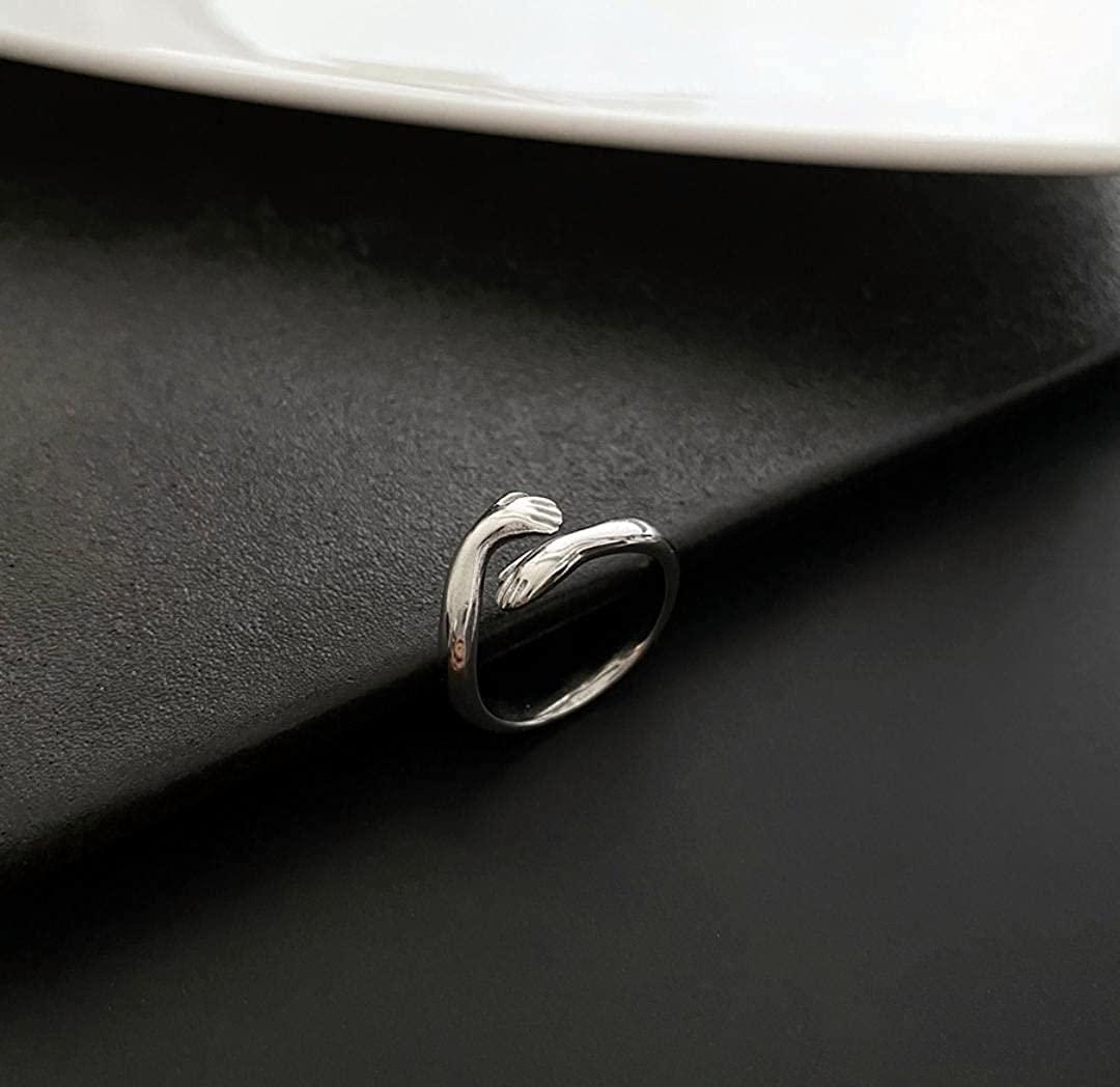 Silver Adjustable Friendship and Loved Ones Cuddle Hug Ring for Girls and Women