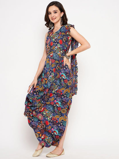 Women's Crepe Printed Dhoti Jumpsuit with Dupatta