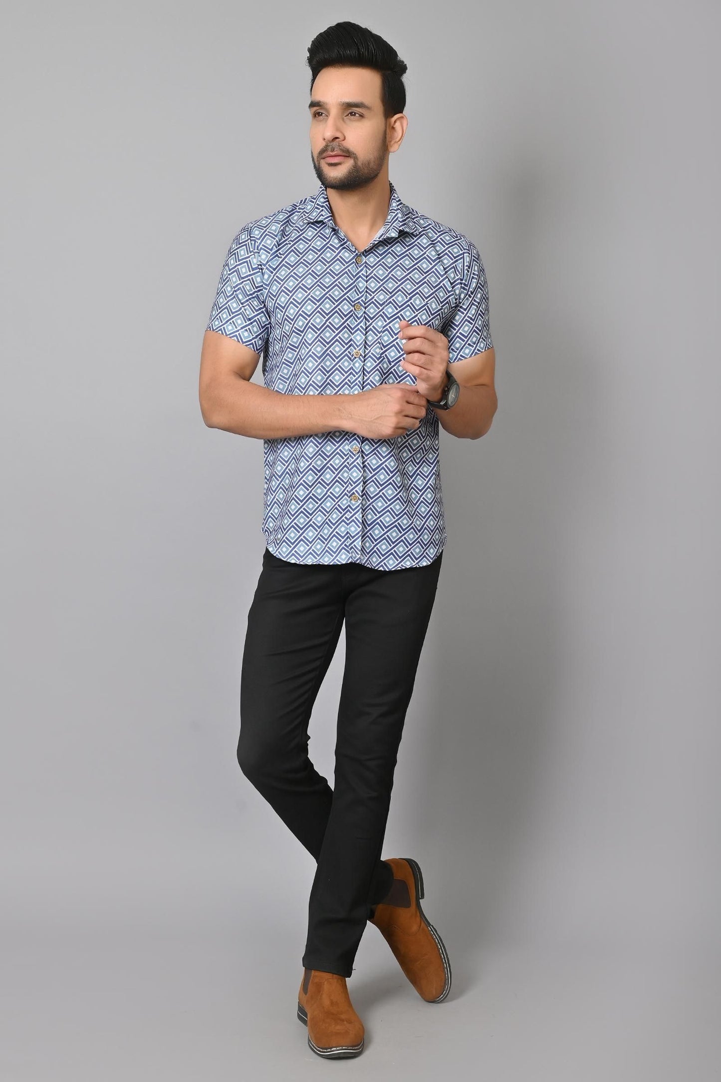 Gasperity Cotton Printed Half Sleeves Men's Casual Shirt