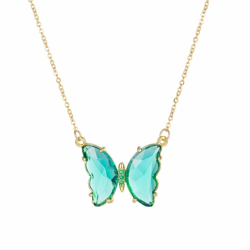 Pretty Blue Crystal Butterfly Pendant Necklace for Women and Girls