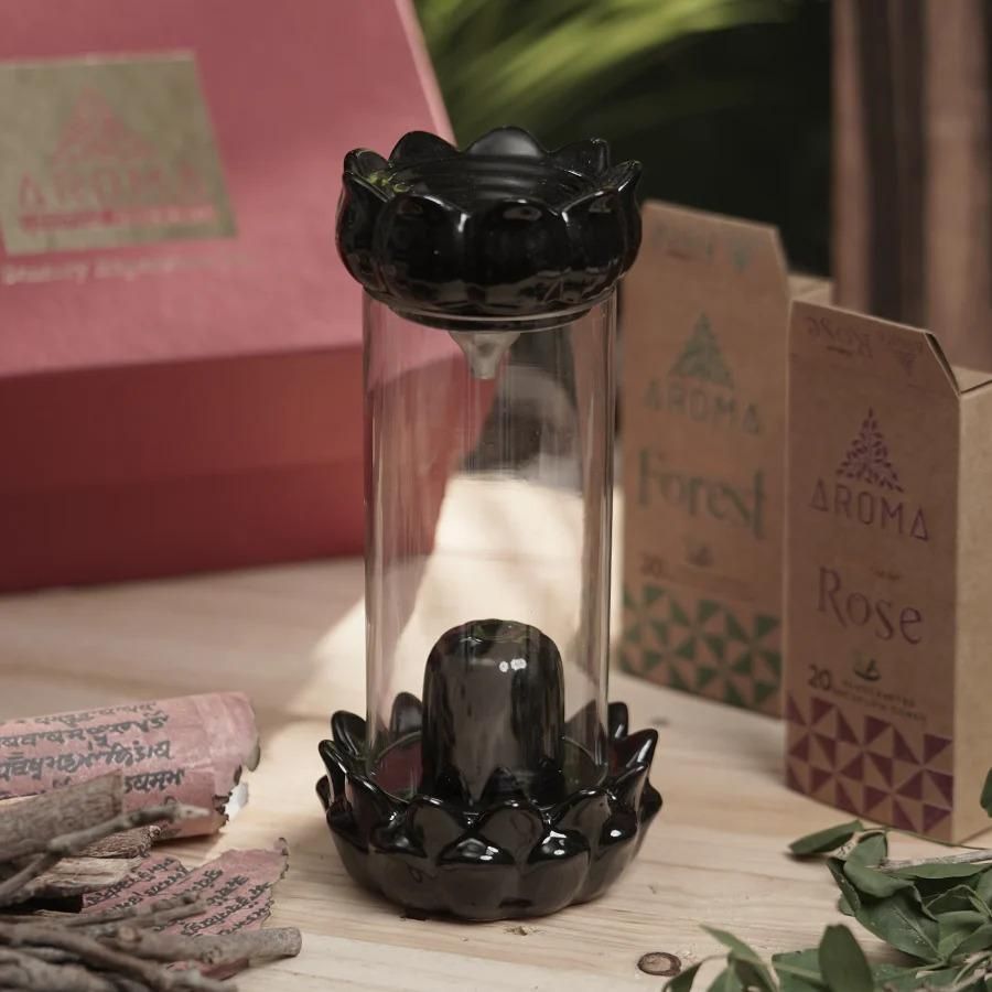 Ceramic Smoke Backflow Incense Burner Shivling Holder With 30 Cones