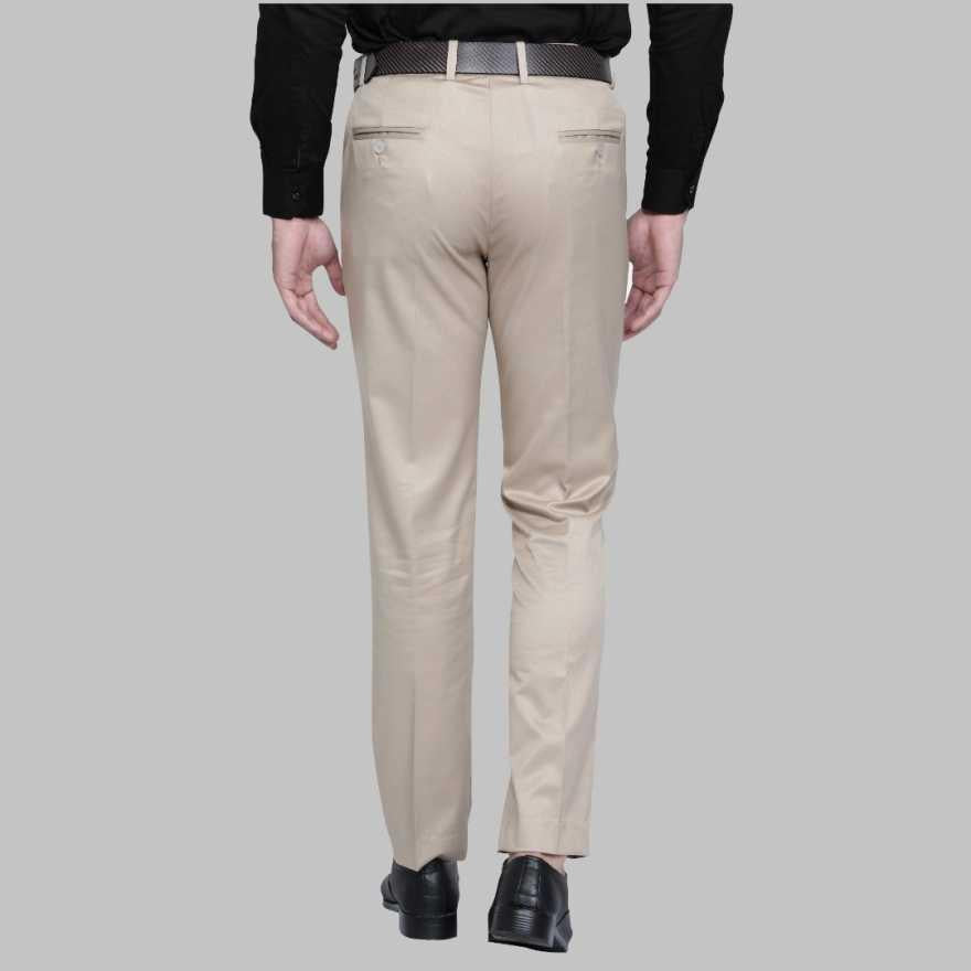 Lycra Blend Solid Regular Fit Men's Formal Trousers (Beige)