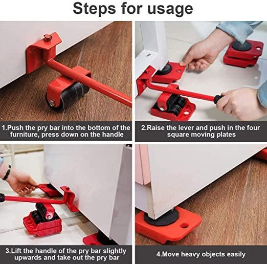 Heavy Duty Furniture Lifter and Mover Tool Set with Wheel Pads