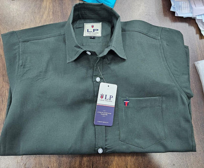 Cotton Solid Full Sleeves Dark Green Casual Shirt for Men's