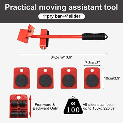 Heavy Duty Furniture Lifter and Mover Tool Set with Wheel Pads