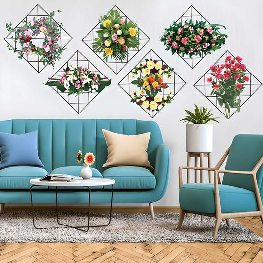 Home Wall Art Grid Flower Pattern Sticker Office Decals