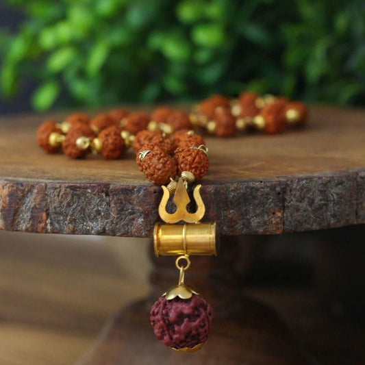 Shiva Trishul Pendant with Rudraksha Chain