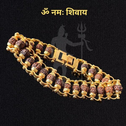 Genuine Panch Mukhi Modern Rudraksha Bracelet With Gold Plating