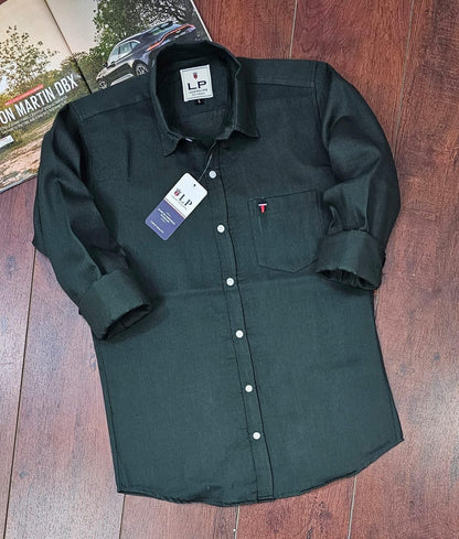 Cotton Solid Full Sleeves Dark Green Casual Shirt for Men's