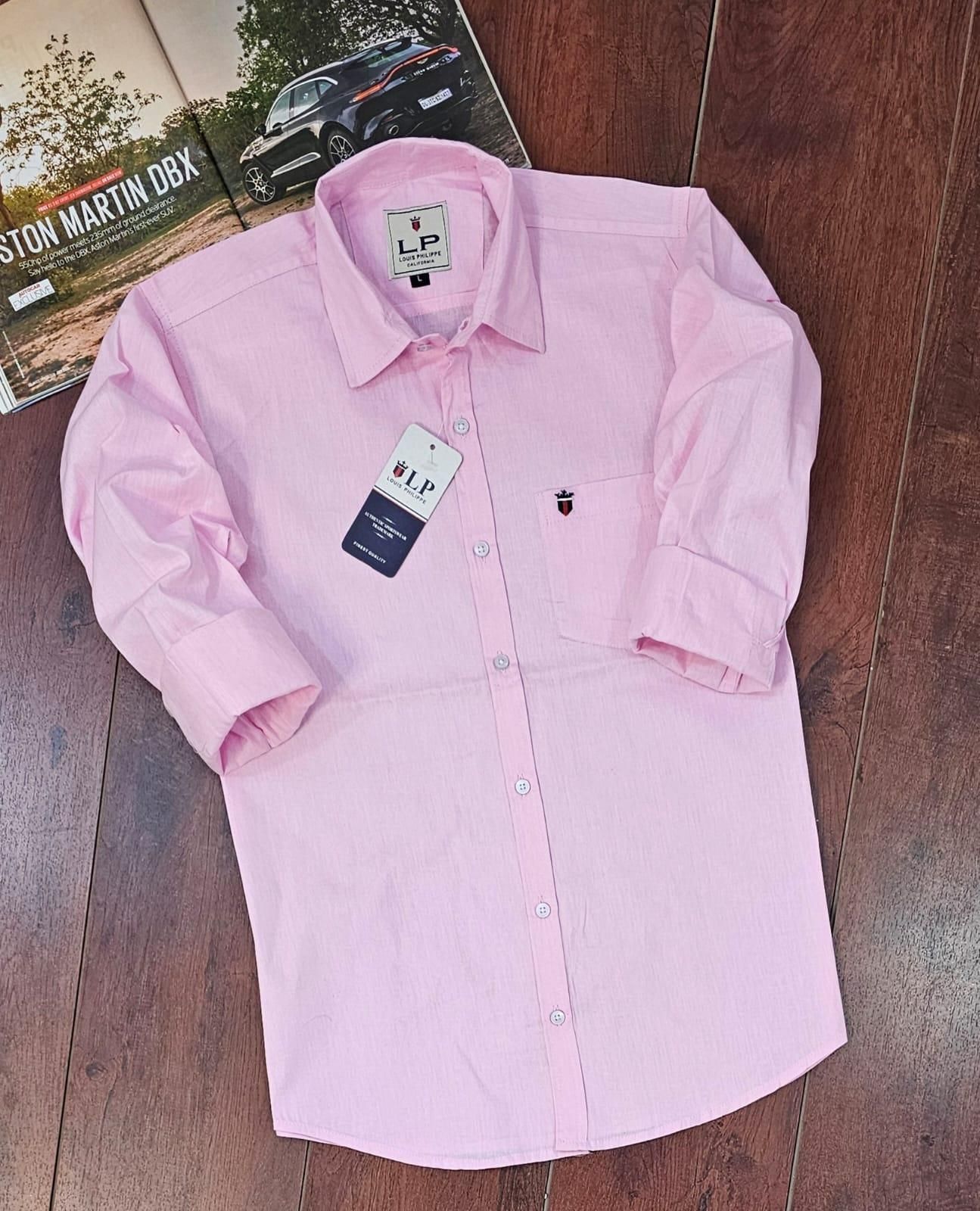 Cotton Solid Full Sleeves Pink Casual Shirt for Men's