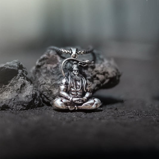 Silver Hanuman Locket With Chain